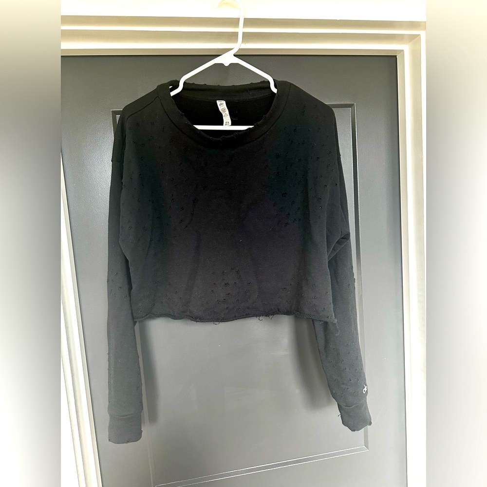 ALO yoga distressed black crop sweatshirt